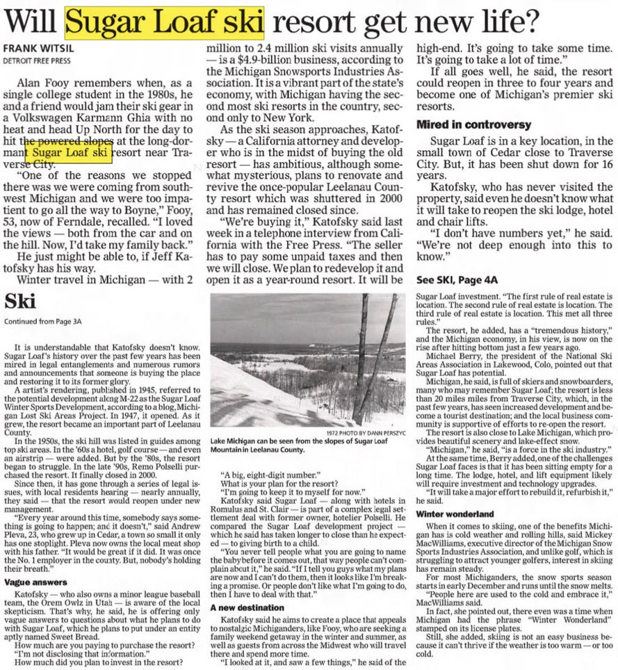 Sugar Loaf Resort - Nov 2016 Article On Possible Re-Development
